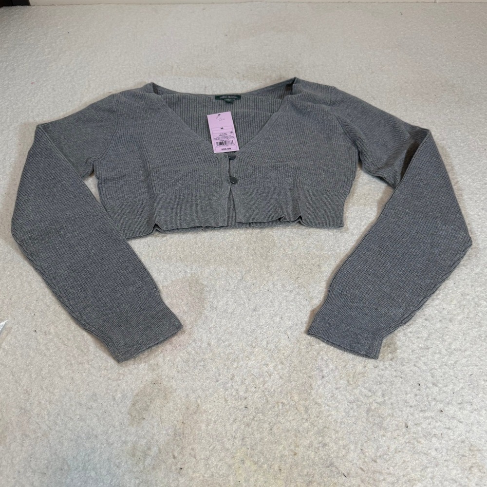 Wild Fable Womens Ribbed Cropped Cardigan Gray V-Neck Single Button Size M NEW